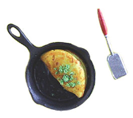 Dollhouse Miniature Omelet in Pan & Spatula